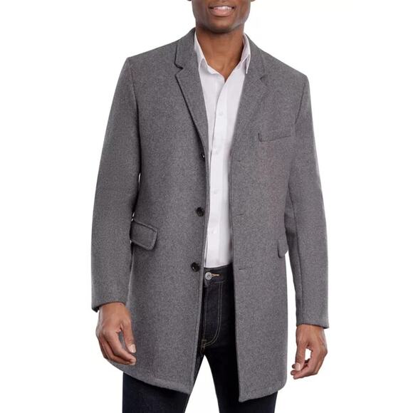 Michael Kors Men's Solid Medium Grey Wool Blend Ghent Slim Fit Topcoat Size 42R - Picture 1 of 9
